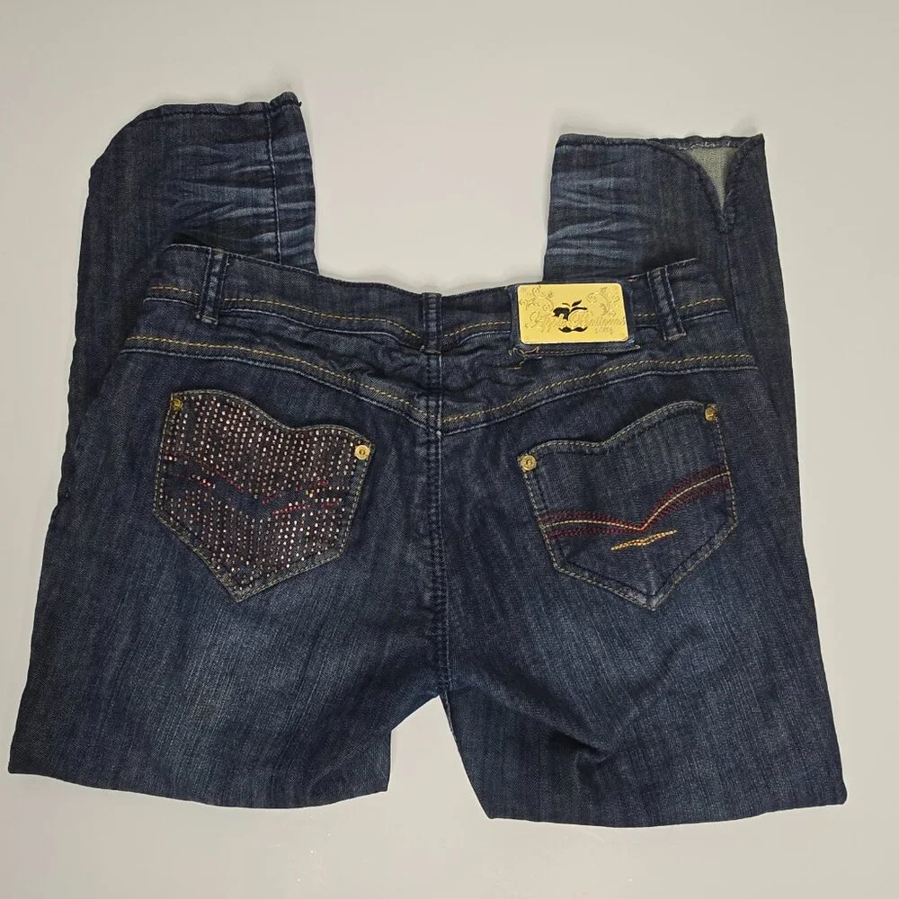 Apple Bottoms‎ Jeans Womens Size 9/10 Blue Denim Crop Rhinestone Y2K Retro